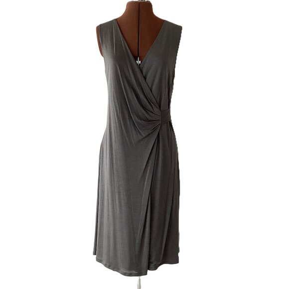 Grey Sleeveless Mock Wrap Jersey Dress - Picture 1 of 8